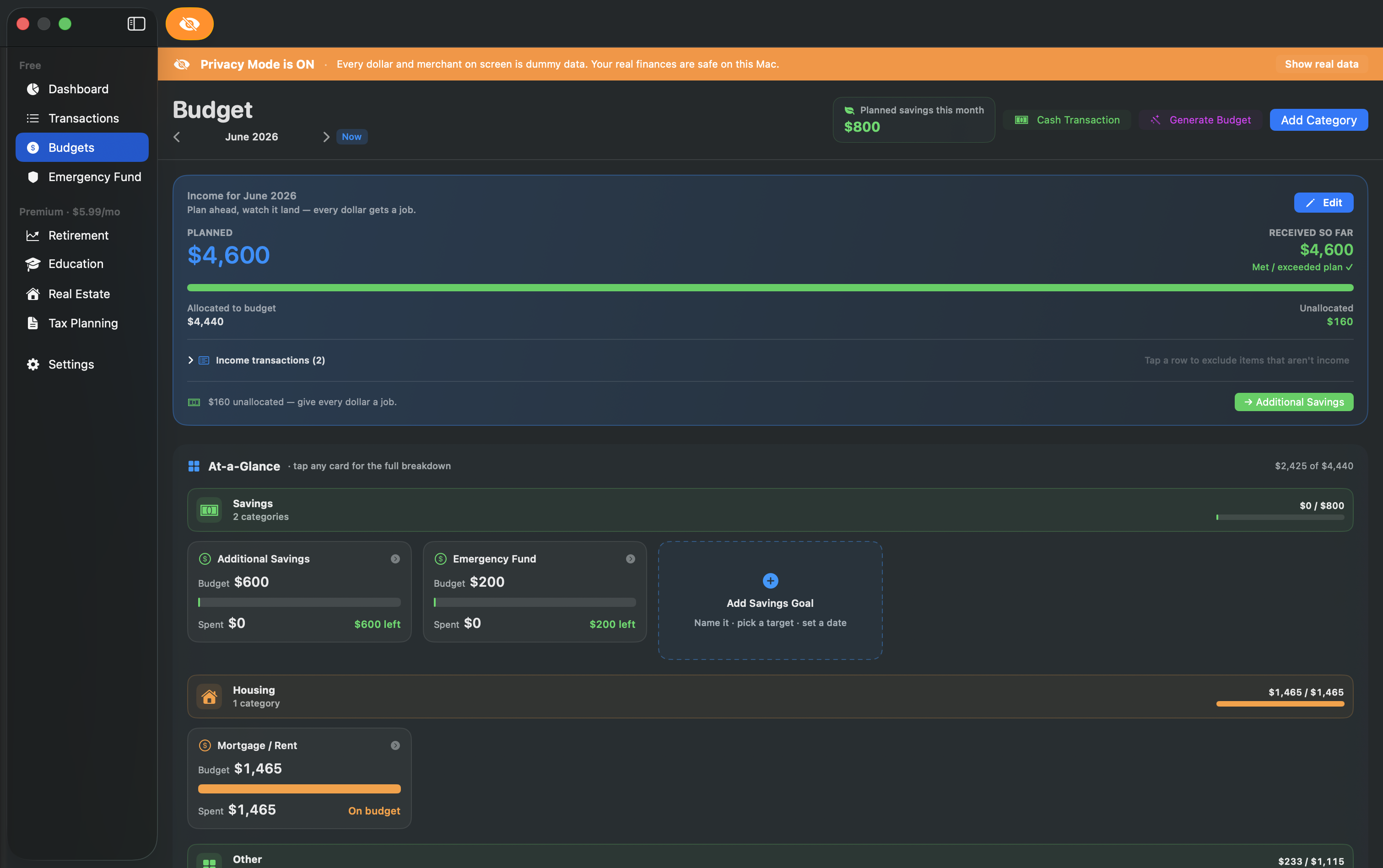 Beacon Budget in action - private, on-device zero-based budgeting