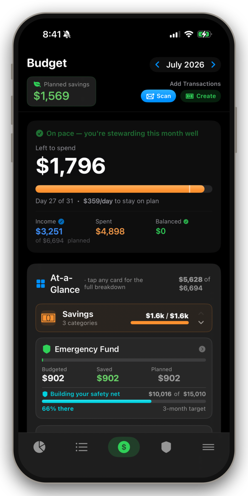 Thrive zero-based budget on iPhone