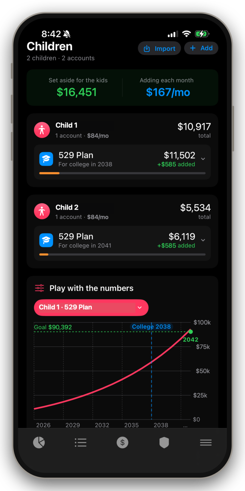 Thrive children's savings on iPhone