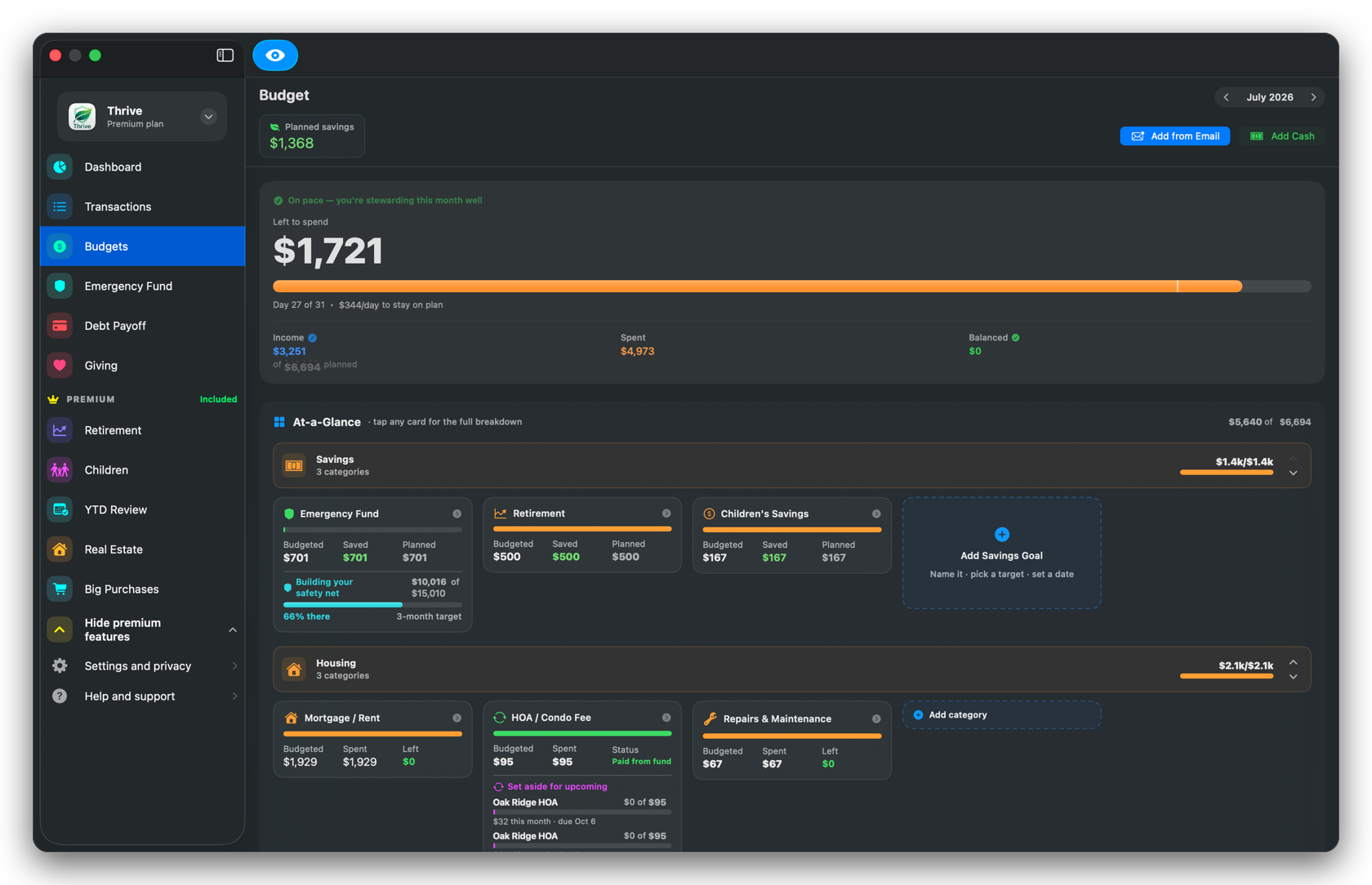 Thrive zero-based budget on Mac