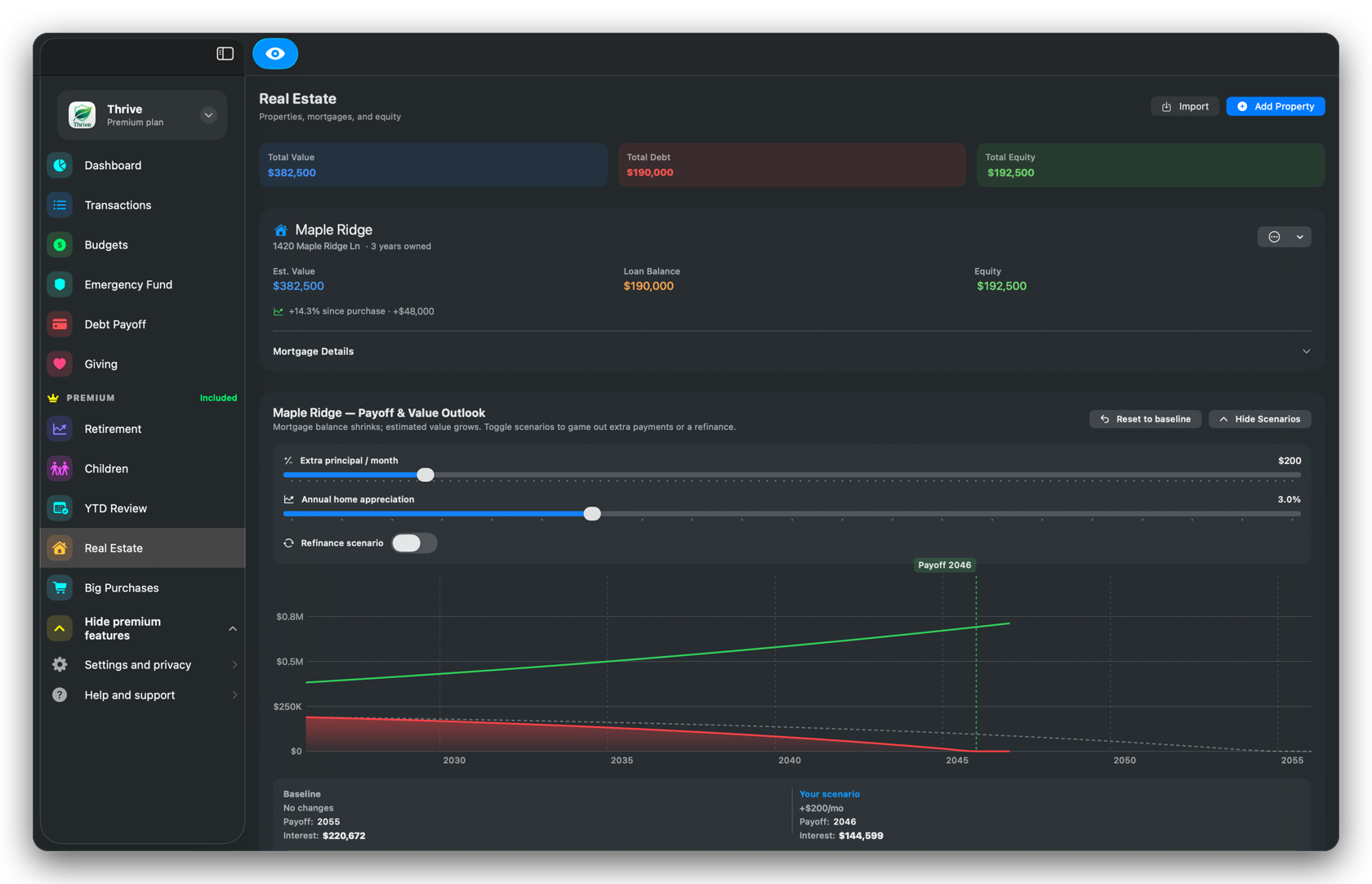 Thrive real estate and mortgage payoff on Mac