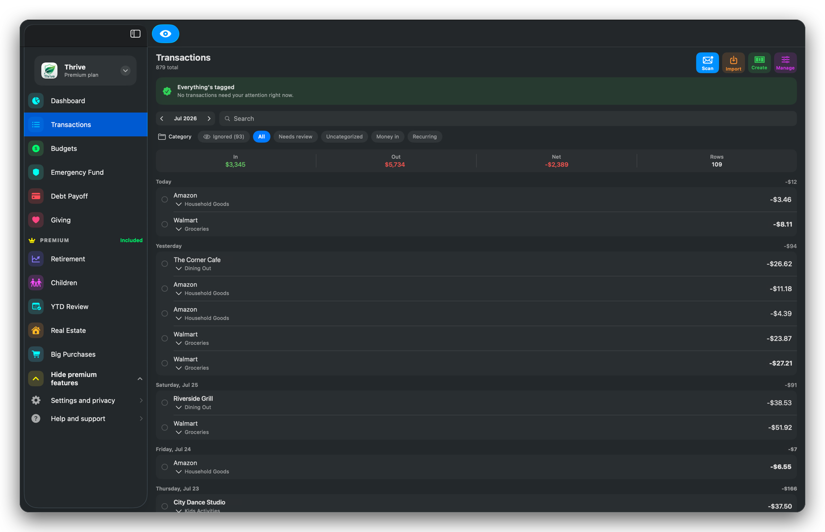 Thrive transactions on Mac — already categorized