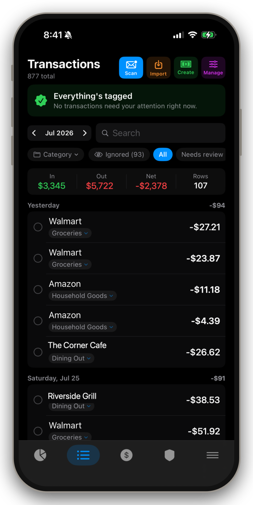 Thrive transactions on iPhone — purchases arriving already categorized